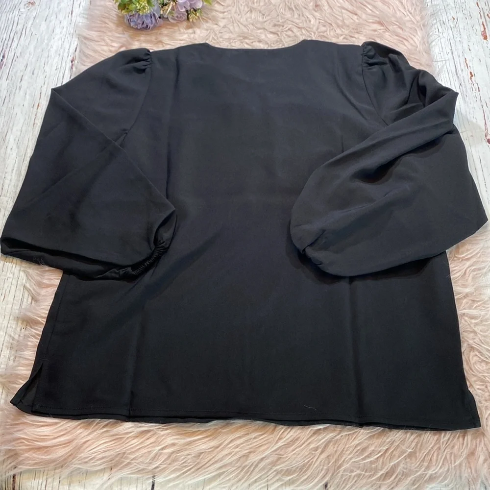 NWT J. Crew Puff Sleeve Satin-Back Crepe Top Black sz MT